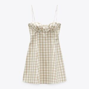 Zara Beige and White Checkered Mini Dress